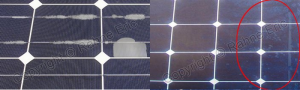 left: delamination at internal conductors; right: delamination with blistering
