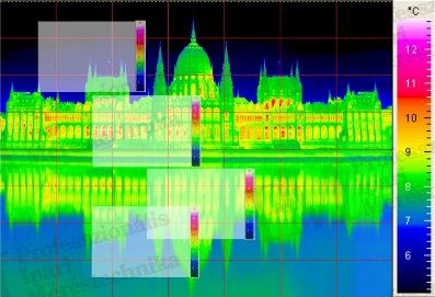 Hőkamerák méréstechnikai jellemzői - parlament kétdimenziósan montírozott hőképe