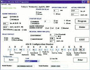 Megbízható gépvédelem rezgéskapcsolókkal - PCB 686B sorozatú rezgéskapcsoló konfigurációs programja (forrás: PIM)