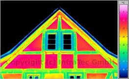 2011/07-08: Typical building damages recognizable by thermography - Position and condition of wooden beams (source: Infratec)