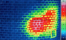 2011/07-08: Typical building damages recognizable by thermography - Assessment of fire-resistant masonry (source: Infratec)