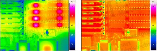 Uncorrected PCB / heated PCB (source: Infratec) Thermography of electrical equipment, measurement tips - Uncorrected PCB / heated PCB (source: Infratec)