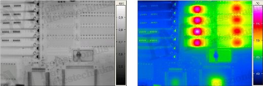 Villamos berendezések termográfiája, mérési tanácsok - Emissziós értékek / korrigált hőkép (forrás: Infratec)
