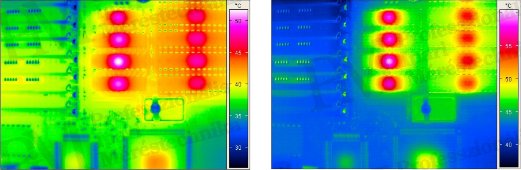 Termográfia - szakmai képzés nélkül - NYÁK korrigált / nem korrigált hőképe (forrás: Infratec)